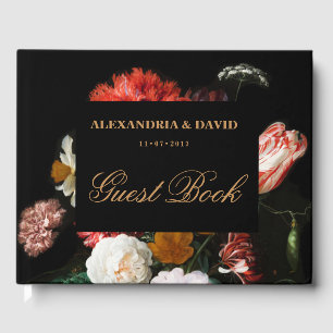 D'or Mariage Livre d'hôtes Dark Black Red Floral