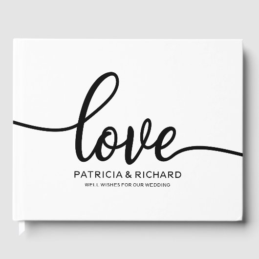 D'or Mariage Livre d'hôtes Noir Blanc Chic Script (Recto)