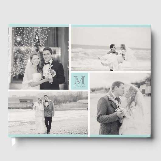 D'or Mariage moderne Monogramme 4 Photo Collage Livre d (Recto)