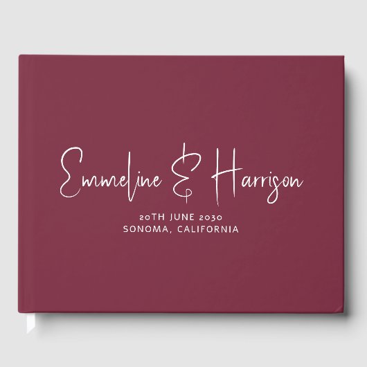 D'or Mariage moderne Nom de script Burgundy Livre d'inv (Recto)