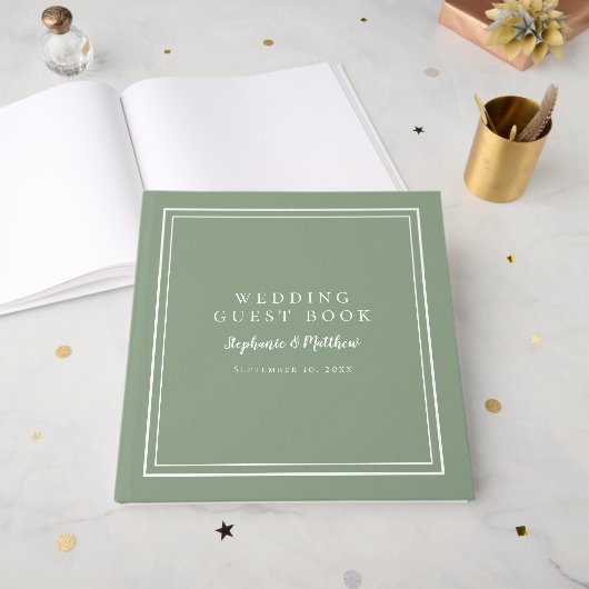 D'or Mariage Sage Green Elegant Livre d'Invité (Recto ouvert)