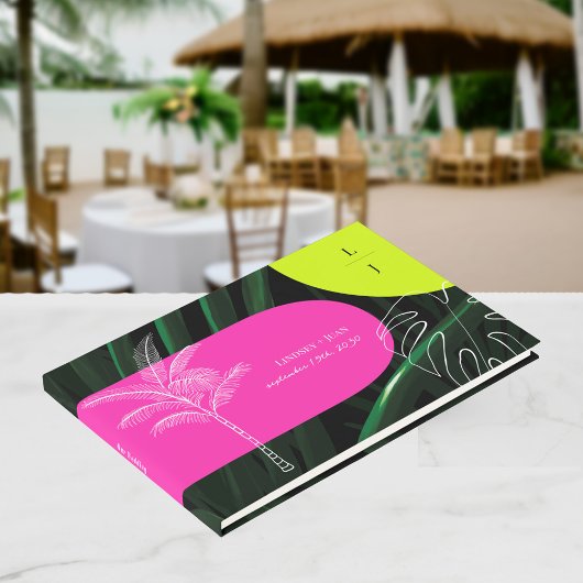 D'or Monogram Neon Arches Mariage tropical Livre d'invi