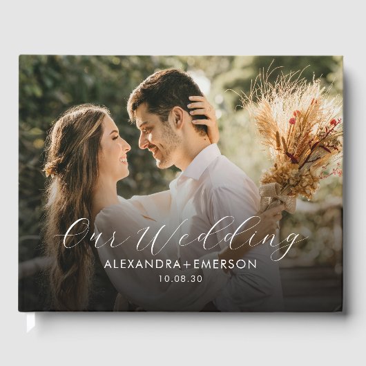 D'or Monogramme moderne simple Mariage photo livre d'hô (Recto)