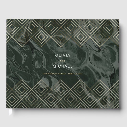 D'or Moody Hues Emerald Green Marble Livre d'invité per (Recto)