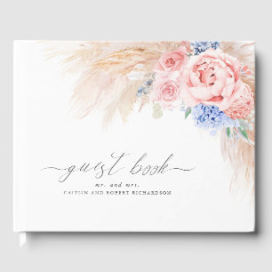 D'or Pampas Grass Dusty Blue Rose Mariage livre d'hôtes