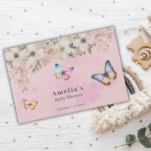 D'or Papillons Fleurs rose Bébé Douche Livre d'invité