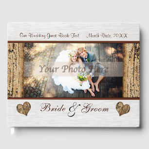 D'or Photo Personnaliser Rustic Bois Mariage livre d'hô