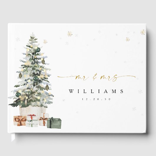 D'or Pine Tree Noël Mariage livre d'hôtes (Recto)
