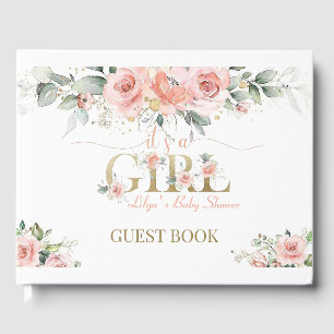 D'or Pink Foral c'est une fille Baby shower livre d'inv