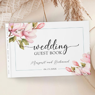 D'or Pink Magnolia Elégant Floral Mariage Livre d'invit
