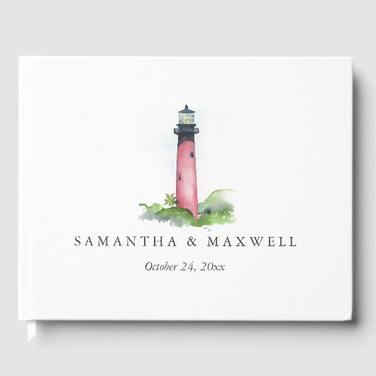 D'or Plage Mariage Livre d'invités Aquarelle phare (Recto)