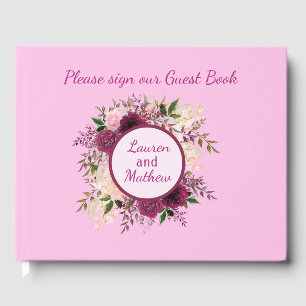 D'or Plum Bourgogne Blush Rose Floral Livre d'Invité