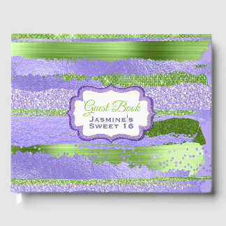 D'or Purple and Green Glamoureux Sweet 16 Livre d'hôtes