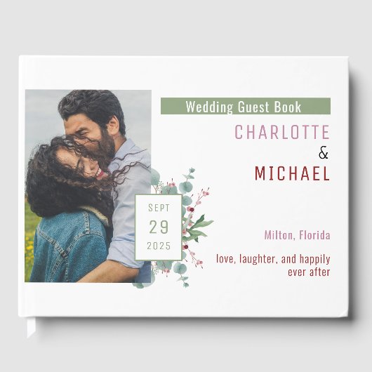 D'or Red Berries & Eucalyptus Mariage livre d'hôtes (Recto)