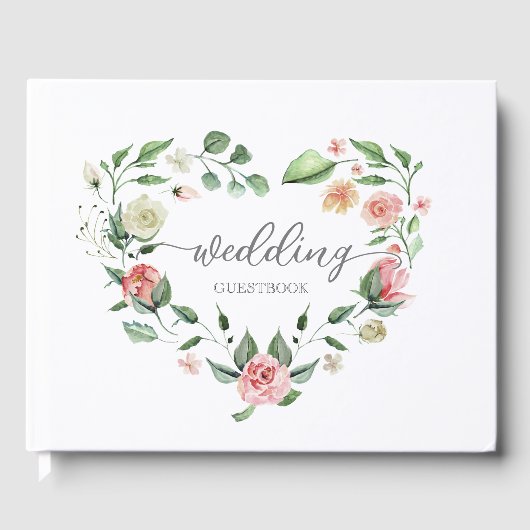 D'or Romantic Rose Floral Heart Mariage Livre d'invité (Recto)