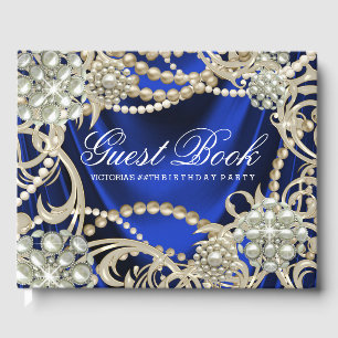 D'or Royal Blue Pearl Womans Birthday Party Livre d'inv