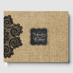 D'or Rustic Burlap et Black Lace Livre d'invité personn