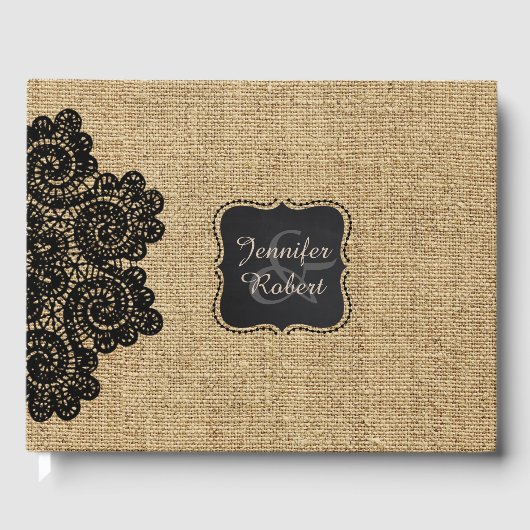 D'or Rustic Burlap et Black Lace Livre d'invité personn (Recto)
