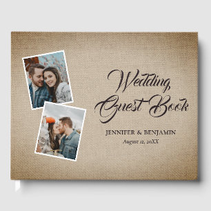 D'or Rustic Country Burlap Mariage Photo Livre d'invité
