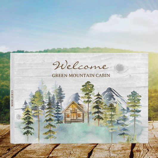 D'or Rustic Foggy Forest Mountain Cabine Livre d'invité