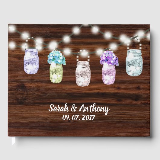 D'or Rustic Mason Jar avec lumière Mariage livre d'hôte (Recto)
