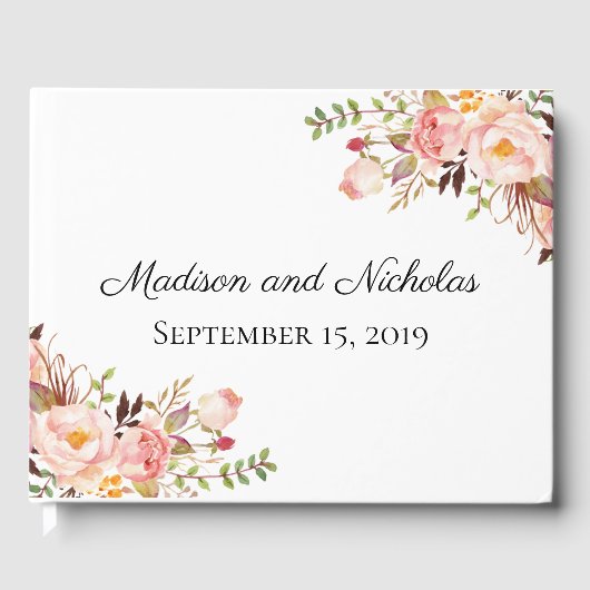 D'or Rustic Rose Floral Mariage Livre d'invité (Recto)