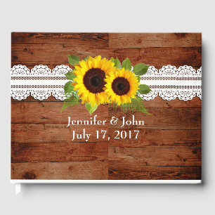 D'or Rustic Tournesol dentelle Mariage livre d'invité
