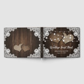 D'or Rustic Wood Burlap Hearts Mariage Livre d'invité (Complet)