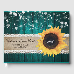 D'or Rustic Wood Turquoise Tournesol Mariage Livre d'in