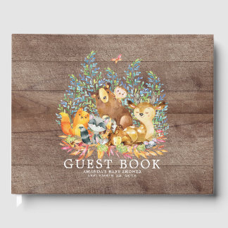 D'or Rustique Neutral Woodland Baby shower Livre d'invi