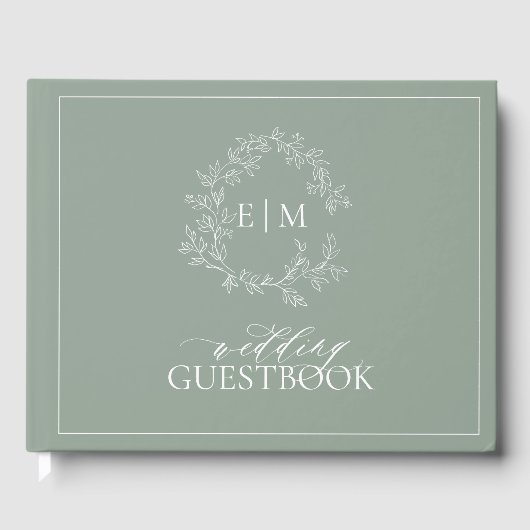 D'or Sage Green Leafy Crest Monogram Mariage Livre d'in (Recto)