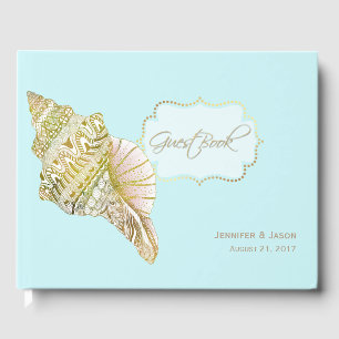 D'or Seashell Beach Wedding Livre d'Invité