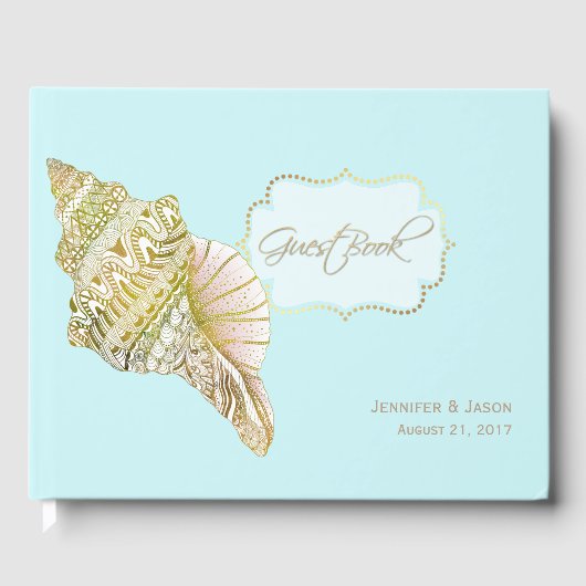D'or Seashell Beach Wedding Livre d'Invité (Recto)