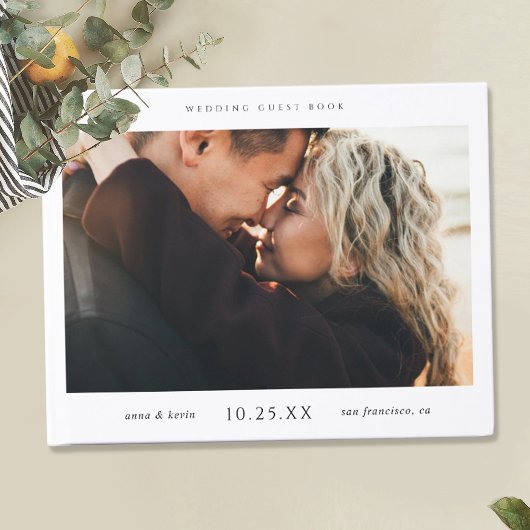 D'or Simple Chic Mariage livre d'hôtes avec photo