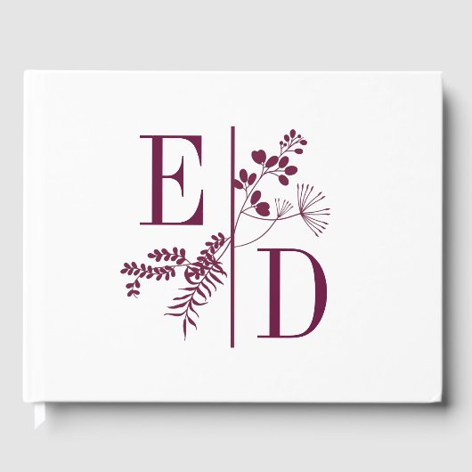 D'or Simple moderne Bourgogne Initiales Mariage livre d (Recto)