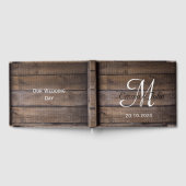 D'or Simple Rustic Wood Monogram Mariage Livre d'invité (Complet)