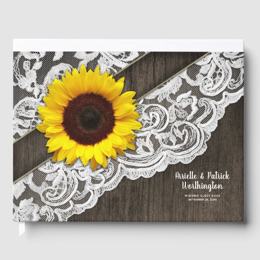 D'or Sunflower Grange Bois et dentelle Mariage livre d' (Recto)