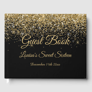 D'or Sweet 16 livre d'hôtes Elegant Black & Gold Partie
