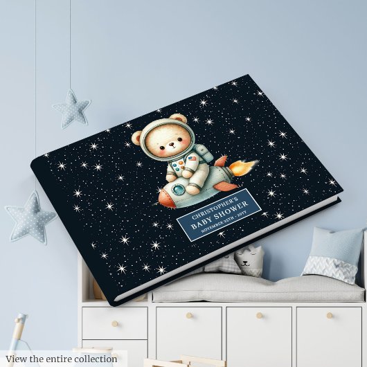 D'or Thème de l'espace Baby Boy Livre d'invité Teddy Be
