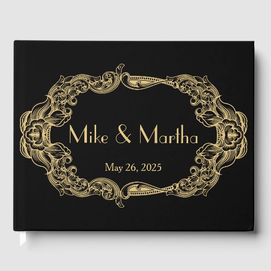 D'or Vintage Great Gatsby Art Déco Mariage Livre d'hôte (Recto)