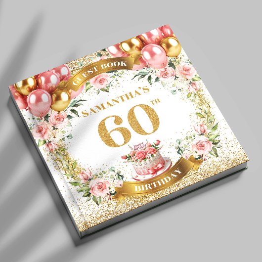 D'or Whimsical Boho 60e Anniversaire Livre d'hôtes Flor