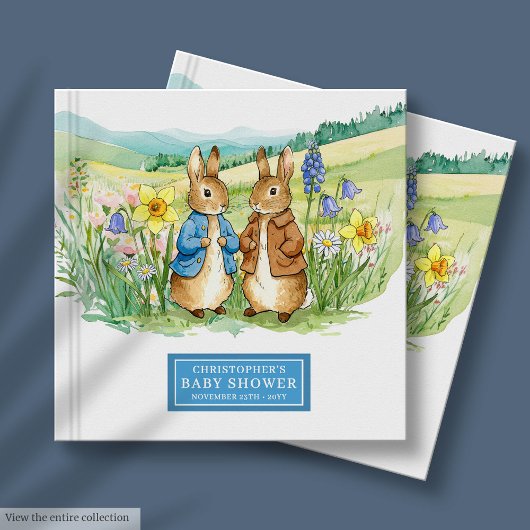 D'or Whimsical Peter Rabbit Baby shower Livre d'invité 
