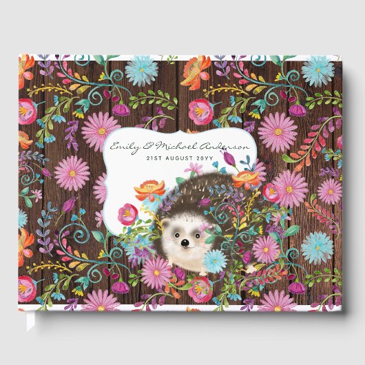 D'or Woodland Hedgehog Livre d'invité Rustic Cute (Recto)