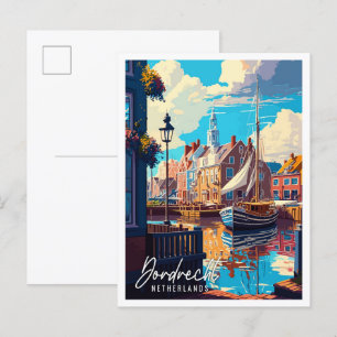 Dordrecht Nederland vintage reisillustratie Briefkaart
