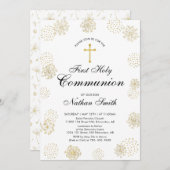 Doré | Boy First Holy Communion Invitation (Devant / Derrière)