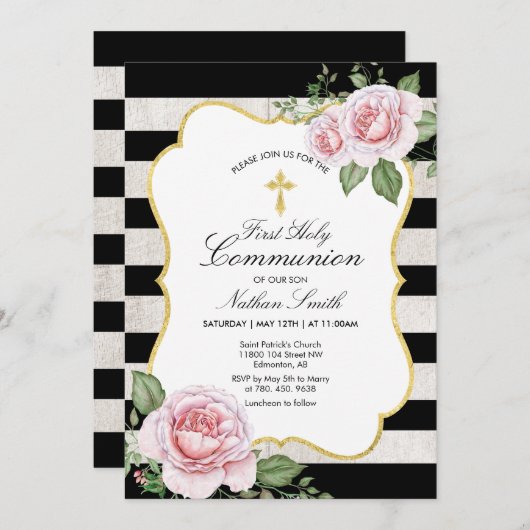 Doré | Boy First Holy Communion Invitation (Devant / Derrière)