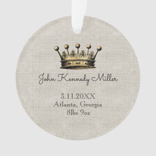 Doré Couronne Faire-part de naissance Keepsaké lin (devant)