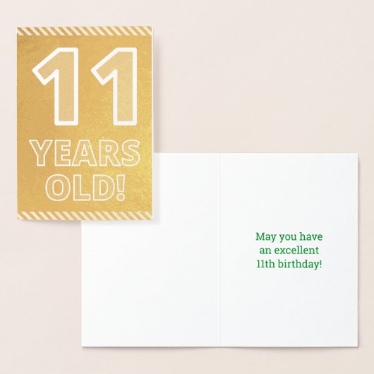 Dorée 11ème anniversaire : Gras "11 ans !" Carte Gold Fo (Affichage)
