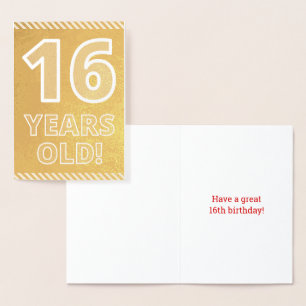 Dorée 16ème anniversaire : Bold "16 ans !" Carte Gold Fo