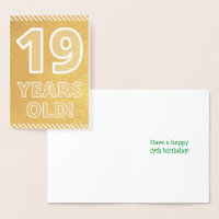 19ème anniversaire : Grave "19 ans !" Carte Gold F